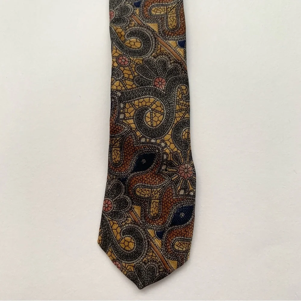 Stafford Tie Men's‎ 100% Silk Geometric Brown Yellow Green 4.00